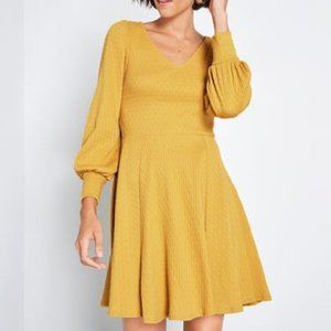 Modcloth Mustard Pretty on Pointelle A-Line Dress